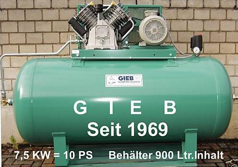 Kompressor 1.250/1000-11-lieg - 7,5 KW - Kessel 1000 ltr - 11 bar - Vierzylinder (M10)
