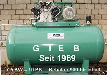 Kompressor 1.250/1000-11-lieg - 7,5 KW - Kessel 1000 ltr - 11 bar - Vierzylinder (M10)